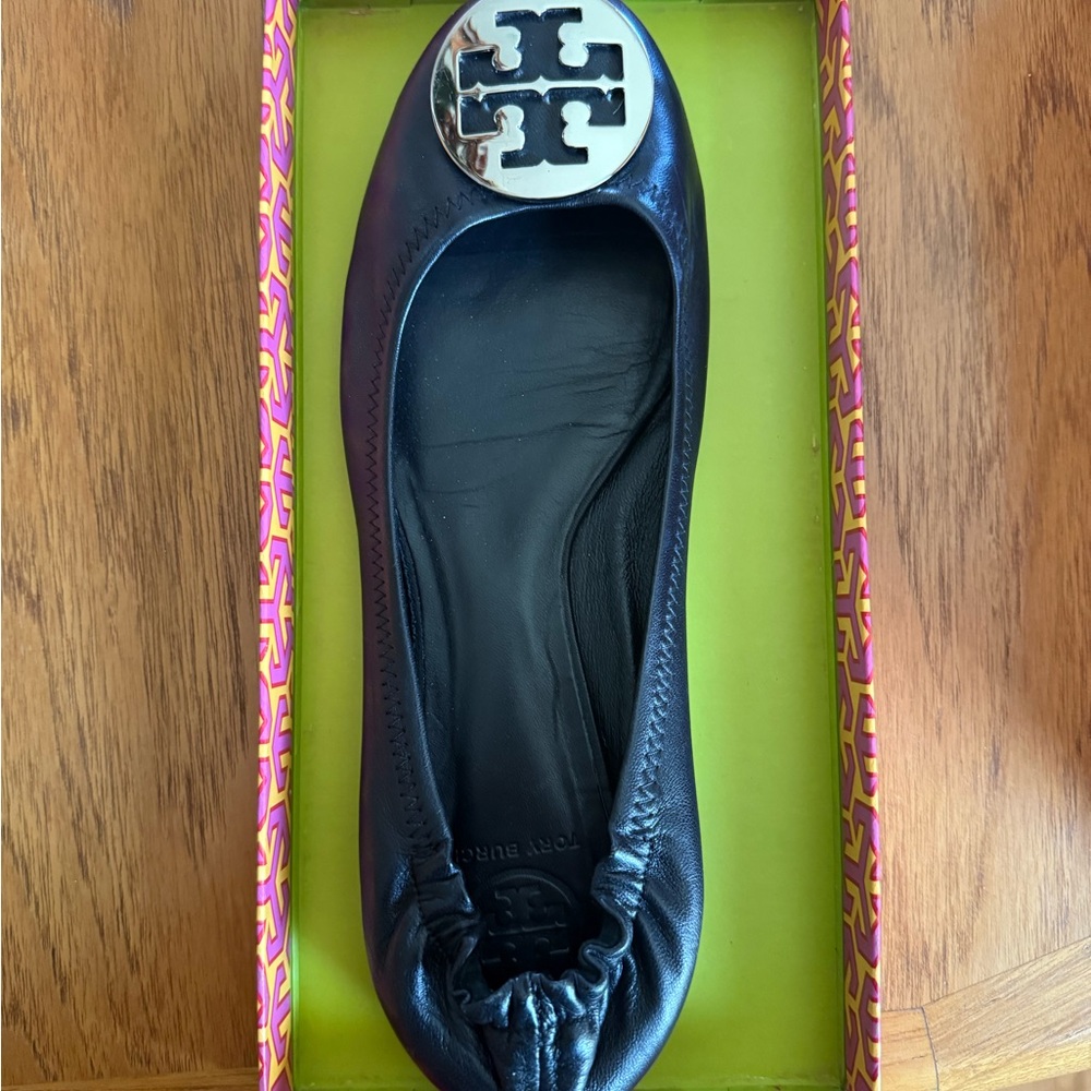 Tory Burch Black Leather Ballet Flats